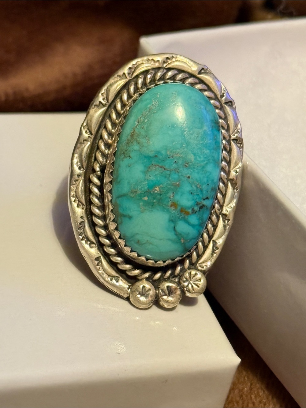 Vintage Turquoise Oval Statement Ring - Sterling Silver